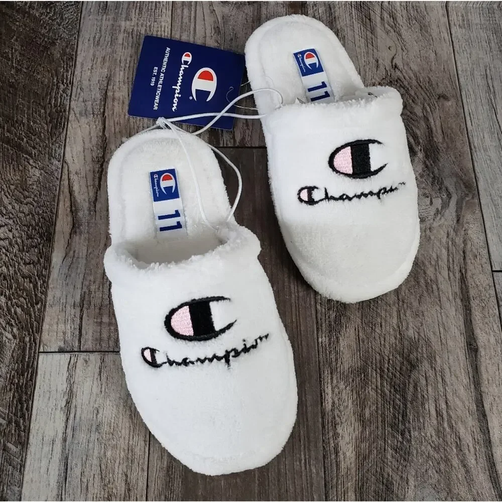 Champion Motel Slippers Youth Size 11 Terrycloth Girls Hard Sole Cushioned White